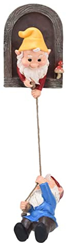Hapivida Estatuilla de Duende trepador de árboles de Resina, Escultura Decorativa para jardín con Gancho, diseño Resistente a la Intemperie 15.3x11x8cm para decoración de Patio ext