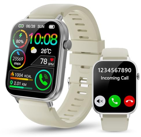 Smart Watch for Men Women, 1.85 HD Touchscreen Smartwatches with Message Call Function, 100+ Sports Modes, IP68 Fitness Tracker, 24/7 Heart Rate/Sleep Monitor Fitness Watch for Android iOS White