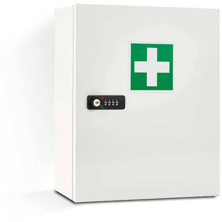 safes uk Medicab 1 Lockable Medicine Cabinet – 4-Digit Combination Lock with Override Key | Wall-Mounted First Aid Box for Home, Office, Clinic or Hospital – White