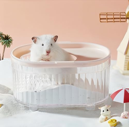 ECOCEN Big Acrylic Hamster Sand Bath Container,8.1''L*5.3''W*4.2''H Small Animal Bathroom,Transparent Hamster Bathtub Toilet,Hamster Sand Box,Acrylic Shower and Digging Room Litter Box-Pink