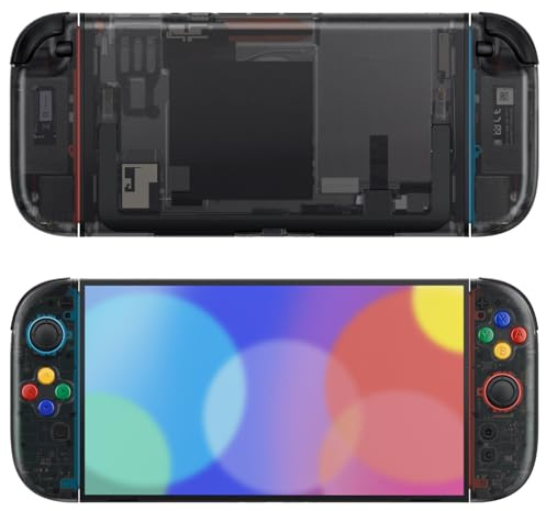 eXtremeRate Carcasa Transparente para Nintendo Switch 2, Placa Trasera de Consola & Carcasa de Agarre con Tiras Decorativas y Botones ABXY Dirección para Joycon 2 - Versión Essence (Negro)
