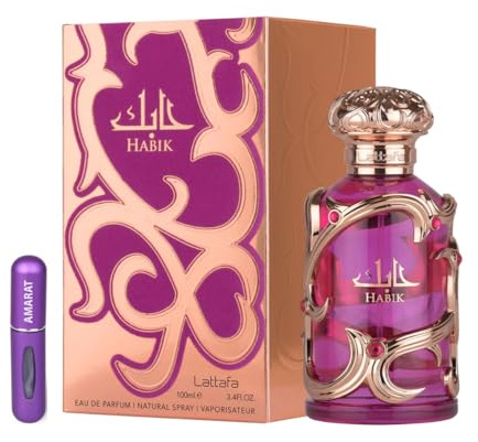 Lattafa Habik for Women Eau de Parfum 100 ml, Perfume Árabe para Mujer de Larga Duración, Incluye Atomizador, Fragancia Femenina Floral y Ambarada con Notas de Jazmín Pera y Almizcle (Habik for Women)