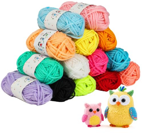 HOTUT Crochet Yarn Set,14 Packs Coloured Wool Value Pack,Hand Knitting Yarns,Creative Kids' Arts and Craft Supplies,Multi-Color,Projects Handcrafts 10g,for Beginners Adults