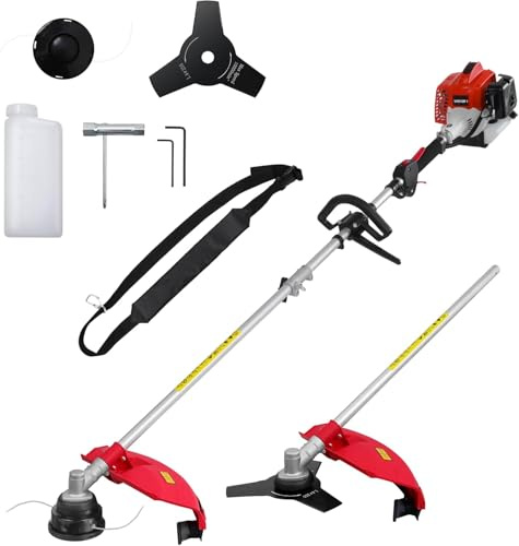 AMERISUN 2-in-1 Gas Brush Cutter & String Trimmer, 26cc 2-Cycle Weed Wacker with 16 Cutting Path & 10 Metal Blade, Gas Powered Grass Trimmer for Thick Brush, Overgrown Weeds & Lawn Maintenance