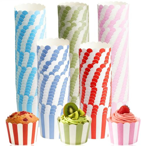 Furuising 140 Pezzi Pirottini per Confetti, Pirottini per Muffin Carta Grandi Rigidi(Rosa, Blu, Verde, Rosso, Blu Navy), Pirottino Muffin Carta Colorati per Cupcake al Forno per Matrimonio Compleanno