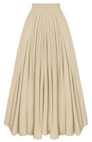 Scarlet Darkness, gonna maxi medievale da donna, a vita alta, elasticizzata, gonna lunga a ruota con tasche, Albicocca, M
