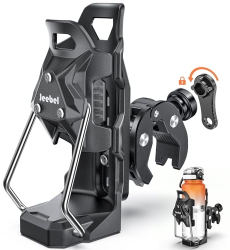 Jeebel Portaborraccia Moto, Supporto Borraccia MTB con Bloccaggio Adattivo & Morsetto Antifurto in Metallo 12–45mm, Compatibile con Borracce Termiche Ø50–80mm, Portabevande per Moto ATV Bicicletta