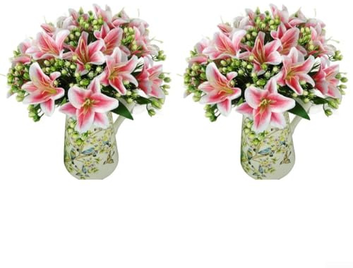 Ramo de flores artificiales de lirio de seda, 9 cabezas, plantas falsas realistas para decoración del hogar, mesa de comedor, centro de mesa, decoración de boda, fiesta, 33 cm, blanco, rosa, azul