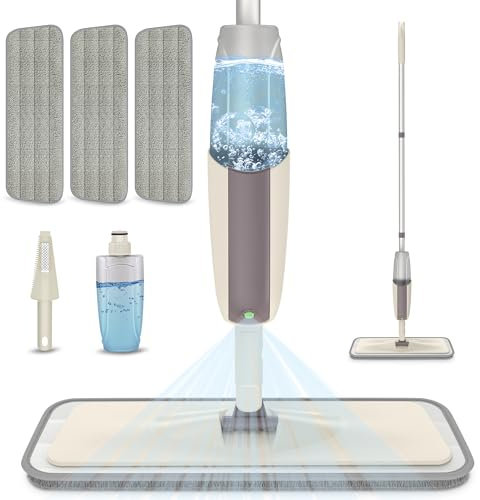 Microfiber Spray Mops for Floors Cleaning - MEXERRIS Floor Flat Mop with Spray with 3 Pads 1 Refillable Bottle - Dust Dry Mop for Hardwood Marble Tile Laminate Ceramic Floors Home Commercial Use
