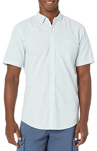 Amazon Essentials Men's Regular-Fit Short-Sleeve Pocket Oxford Shirt, Blue Stripes, XXL