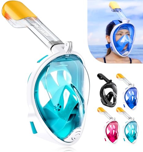 HINATAA Snorkel Mask 180°Full Face, Diving Mask Free Breathing Design Anti-Fogging and Anti-Leak Technology with Adjustable Head Straps for Adult Youth Kids (L/XL, Green)