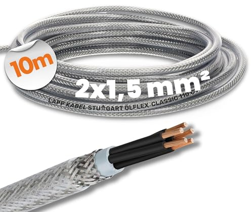 10 Meter Lapp 1135902 Ölflex Classic 110 CY geschirmte Steuerleitung 2x1,5 mm² ohne grün-gelbem Schutzleiter I geschirmtes Kabel 2 adrig I Steuerkabel 2 adrig mit Schirm I Außenmantel transparent