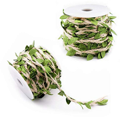 GZGXKJ 2 Rollen Jute Schnur mit Blatt,DIY Künstliche Blätter Pflanzen Girlande Efeugirlanden Hochzeit Deko Künstlich Efeu Ranke für Hochzeit Hause Garten Wand