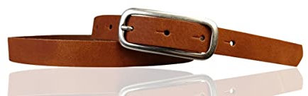 FRONHOFER Damen Gürtel Rindleder 2 cm schmal mit länglicher silberner Schnalle 7 x 3 cm, für Jeans und Kleider, made in Germany