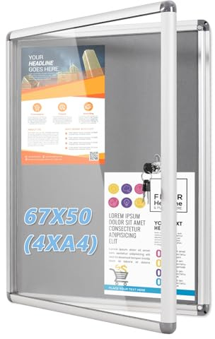 MAKELLO Bacheca da Parete con Serratura, 4xA4, Pannello in Feltro Grigio