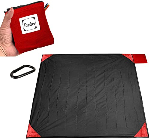 BeiLan Mini-Picknickdecke, langlebig, leicht, wasserdicht, sanddicht, für Strand, Camping, Reisen, mit tragbarer Tasche für Outdoor-Aktivitäten (200 x 210 cm, Schwarz und Rot)