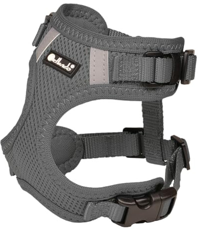 Petlando Hundegeschirr Mesh Vest, leichtes Brustgeschirr aus weichem Mesh & Nylon, stufenlos verstellbar, reflektierend mit 2 D-Ringen, Anthrazit XL, Geschirr Hund weich gepolstert