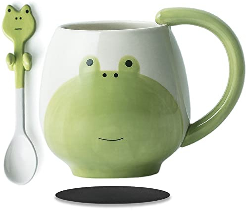 Arawat groda kopp 3D djur kopp med groda 350 ml groda mugg med sked groda present söt kaffe te mugg presenter groda kopp födelsedagspresent för flickvän pojkvän pojkar kvinnor män