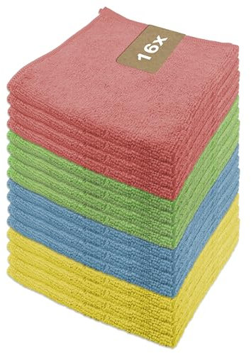 G.I.V. - Reinigungstechnik 16x Bunte Mikrofaser Reinigungstücher - Putztücher 32x32cm, Hygienisch, Streifenfrei & Saugstark - Lappen für Haushalt, Gastronomie, Auto, Werkstatt - Microfasertücher