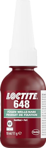 LOCTITE 648, hochfester Kleber für zylindrische Fügeteile, Flüssigkleber für aktive und passive Metalle wie Baustahl, temperatur- und ölbeständiger Metallkleber, 1x10ml