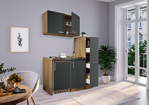 respekta Cucina mini cucina singola, angolo cottura Pantry rovere grigio Levin 130 cm