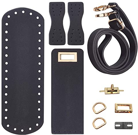 Yayatty PU Set per Maglieria, 7 Tipi Fai Da Te Borsa in Pelle PU Set per Maglieria, Fondo per Borse All'uncinetto per Borsa DIY Knitting Crochet Borsa Borse Fai da Te Accessori, Nero