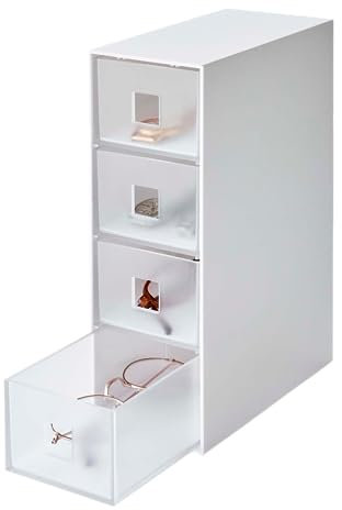 Yamazaki Home Tower Schubladen-Organizer aus Kunststoff mit 4 Ebenen, für Brillen, Accessoires oder Uhren, Schrankschubladen – ABS-Kunststoff