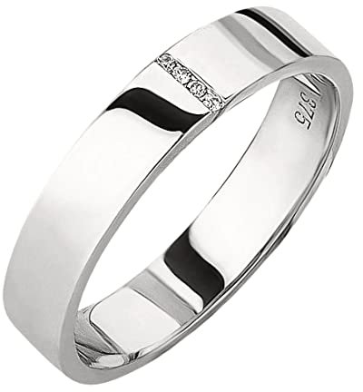 Ardeo Aurum Damenring Trauring aus 375 Gold Weißgold mit 0,02 ct Diamant Brillant 4 mm Breite massiv Ehering Verlobungsring Modell 185 Größe 54