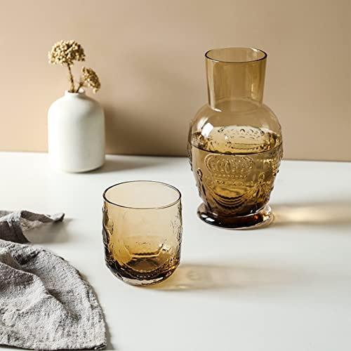 Plcnn Set di caraffa d'acqua e vetro da comodino in cristallo da 708,7 g caraffa d'acqua con bicchiere in vetro trasparente e tazza da notte