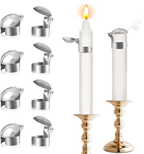 LILANGLI Kerzenlöscher, 8 Stück, automatischer Kerzendochtlöscher, automatischer schwedischer Kerzenlöscher-Ring, Kerzenlöscher-Clip-Kit mit Aufbewahrungsbox für Kerzenliebhaber (Silber)
