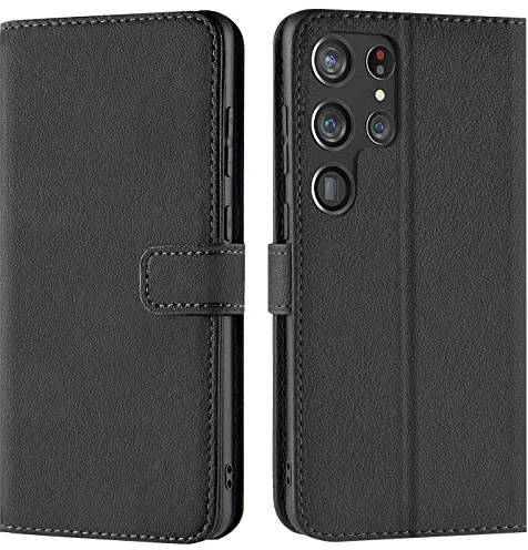Verco Handyhülle für Samsung Galaxy S23 Ultra Hülle, Bookcase Tasche Flipcover für Samsung S23 Ultra Case [Kartenfächer/Aufstellfunktion], Schwarz