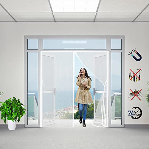 Cortina Mosquitera Para Puertas, 135x185cm Mosquitera Imantada Puerta Tejido Súper Fino Para Dejar Pasar El Aire, Cierre Magnético Automático Que Evita el Paso de Insectos (Blanca)