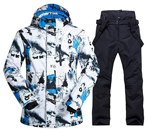 HOTIAN Conjunto de chaqueta y pantalones de esquí para hombre, traje de nieve de invierno, cálido, conjunto de esquí y snowboard, impermeable, a prueba de viento, XL