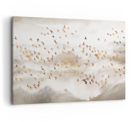 Deco Cadre Décoration Salon Des Oiseaux Or Minimalisme Moderne Impression sur Toile 120x80cm Image Tableau Decoration Murale Chambre Horizontal Art Wall Grand Tableaux Decoratifs Muraux AA120x80-5679