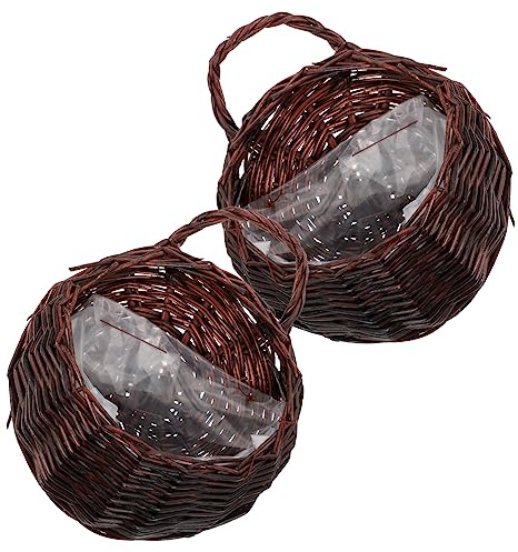 2 Stück Wandbehang Rattan Blumenkorb Wand Ingwer Hochzeit Wandbehang Blumentopf Rattan Hängender Blumentopf Haus Pflanzen Aufbewahrungskorb Hängender Blumenhalter Holz zum Weben