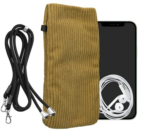 kwmobile Handytasche für Smartphones XXL - 7 Handy Tasche - Cord Handy Hülle Honiggelb mit Kordel - Tasche mit Handykette 17,7 x 9 cm Innenmaße