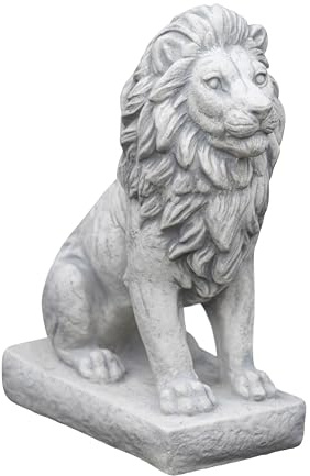 gartendekoparadies.de Löwe Torwächter Steinfigur, H. 34 cm, 25 x 14 cm, 10 kg, Grau, Frostsicher aus Steinguss für Außenbereich (Gerade)