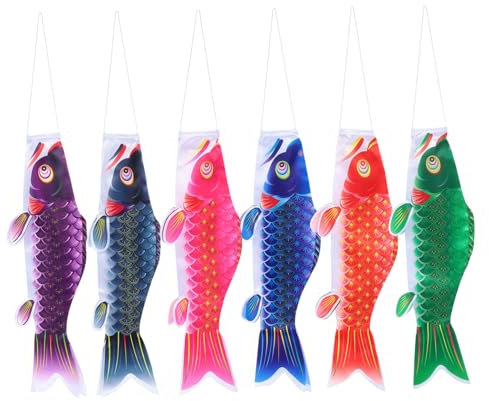 KONTONTY 6 Stück Japanischer Karpfenanhänger aus Seide Wetterfest und Leicht für Restaurant und Festdekoration Windsack für Draußen