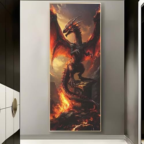 Diamond Painting Drache Tier Diamond Painting Erwachsene 5D Diamant Painting Bilder Erwachsene Kinder, DIY Diamond Painting Set Strass Stickerei Malerei für Home Wand Dekor Geschenke (100x35cm) -596BD