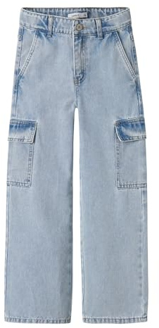 Name It Rose Wide Cargo 6190 Bs High Waist Jeans 11 år, Ljusblå denim, 146