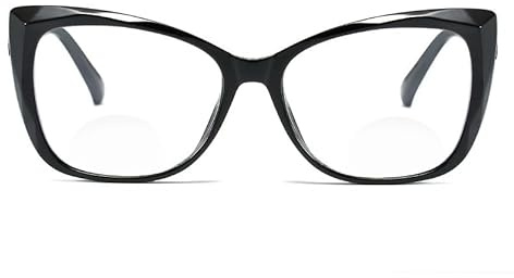 GSKDZG Retro Bifokale Lesebrille Damen Cateye Presbyopische Brille Mode Katzenaugen Computerbrille Blaulichtfilter Brille Schwarze Braune Schildkröte +1.5 +2.0(Black,+2.0)