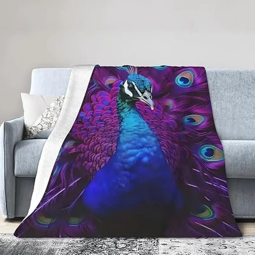 YZQGLHP Kuscheldecke 150x200 Pfau Kuscheldecken Falten Beständig Weich Flanell Flauschige Decke für Fernsehen, Auf Dem Sofa/Bett Faulenzen
