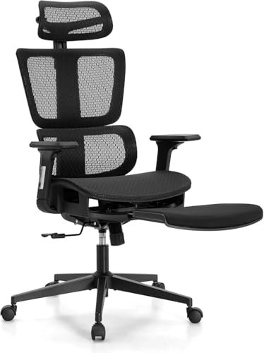ALPHA HOME Ergonomischer Bürostuhl Schreibtischstuhl mit Fußstütze Verstellbarer Lendenwirbelstütze und Kopfstütze, Atmungsaktiver Computerstuhl mit 3D Armlehne für Heim, Büro, Arbeitszimmer
