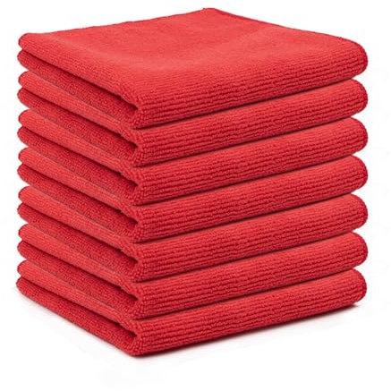 Paños de limpieza de microfibra, 10 unidades, 25 x 25 cm, color rojo, multiusos, suaves, paños de microfibra, paños de cocina, paños de cocina, paños de cocina, sin pelusas, paños de limpieza lavables