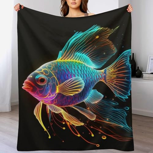 AAPZY Fisch Decke Fleecedecke Geschenk Damen Männer Mädchen Jungen Vier Jahreszeiten Super Weich Und Bequem Plüschdecke Sofa Schlafsofa Büro （150×200cm）