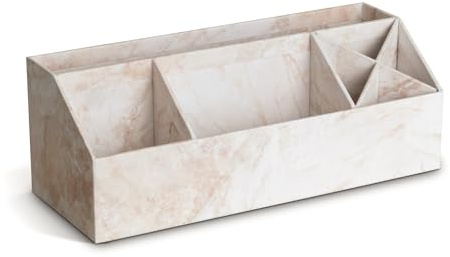 BIGSO ELISA Schreibtisch Organizer – Aufbewahrungsbox mit 4 Fächern – Schreibtischablage für Zettel, Büroklammern, Stifte & Kleinteile – Sortierkasten aus Faserplatte und Papier – beige