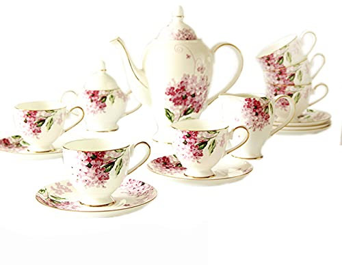 KWMAEEUID Juego de Tazas de café para Adultos, Juego de 15 Piezas de té para el té de la Tarde, Juego de Taza y platillo de Porcelana, Tazas de Porcelana de Hueso, Juego de 6