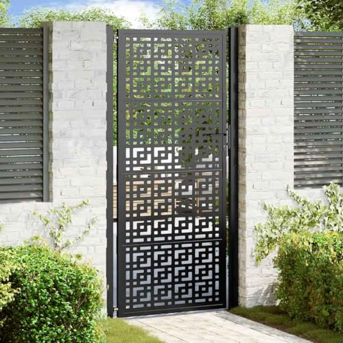 Brokky 4101003 Garden Gate Black 105x205 cm Steel Cross Design Garden Gates High galvanised wrought iron metal swing gate