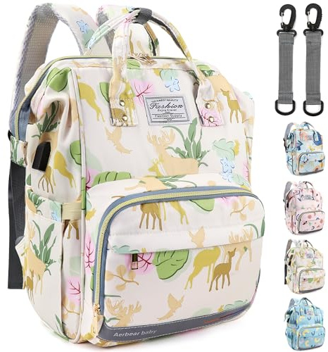 LEcylankEr Wickeltasche Rucksack Baby Wickelrucksack Groß Windelrucksack Multifunktional Diaper Bag mit Mehreren Fächern Baby Wickeltaschen für Reisen Geschenk für neue Eltern (Beige-Tier)