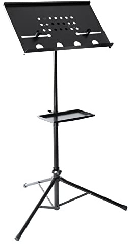 Fame LPS-1 Laptop-Ständer, Zusammenlegbar, mit Zubehörablage und Befestigungsklammern, Schwarz